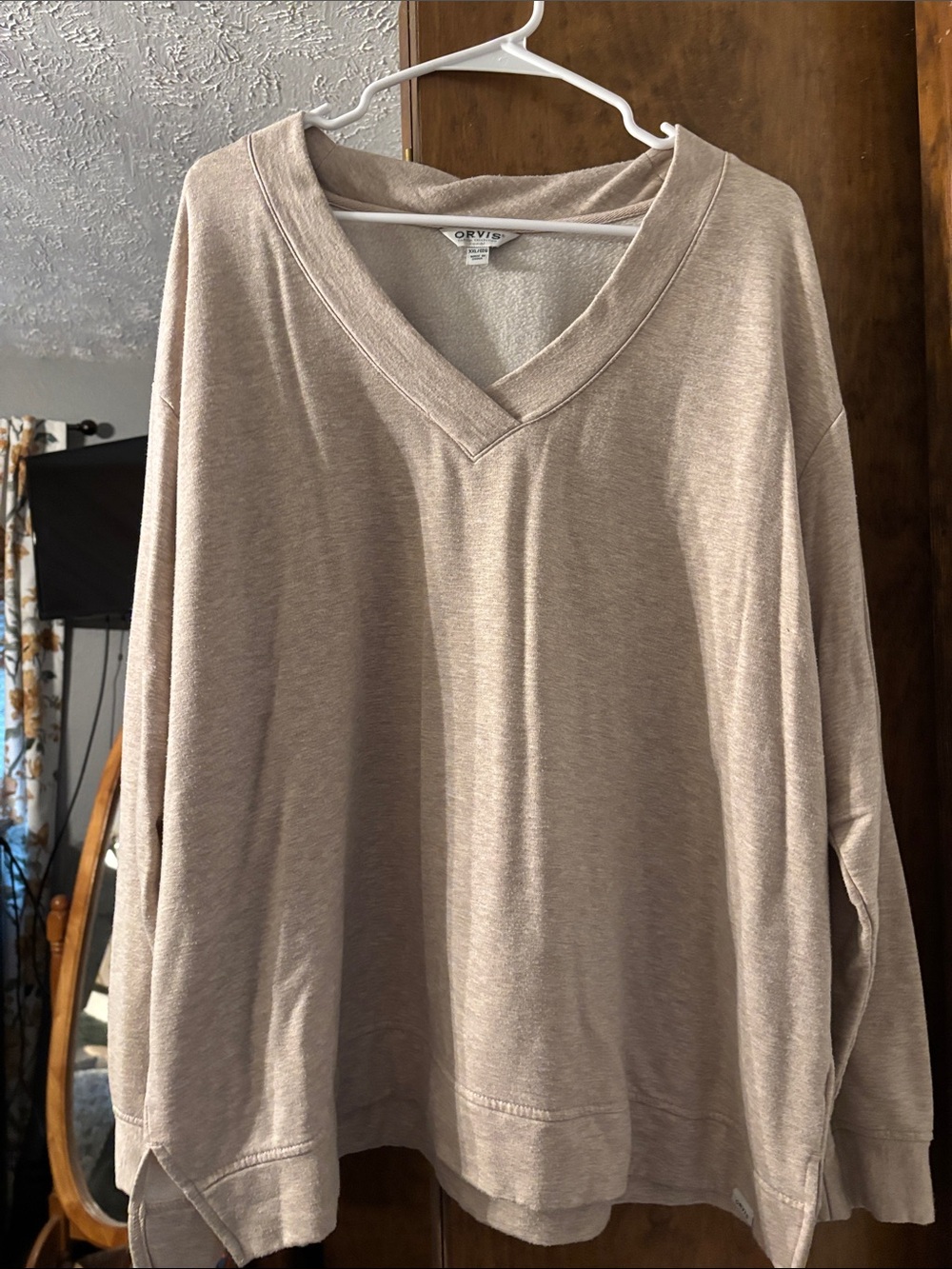 Orvis Women's V-Neck Pullover Sweatshirt in Taupe
